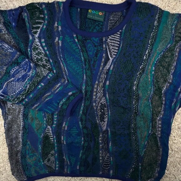 COOGI Australia Mohair Intricate Multicolor Sweater Small Blue Green Long Sleeve - Picture 1 of 15